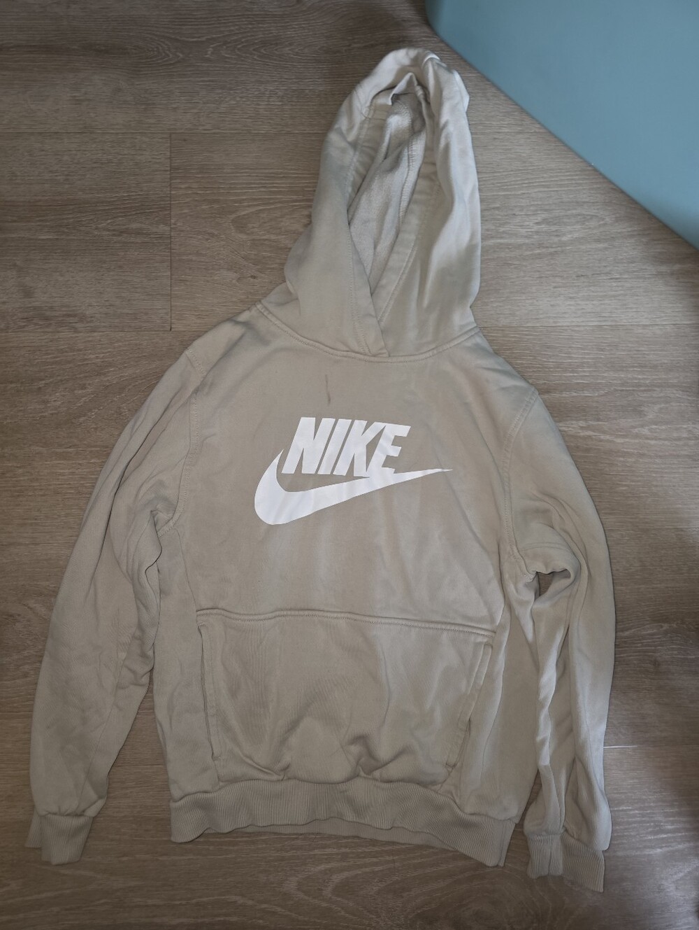 Nike Boys Beige Hoodie with White Swoosh
